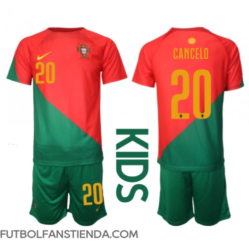 Portugal Joao Cancelo #20 Primera Equipación Niños Mundial 2022 Manga Corta (+ Pantalones cortos)